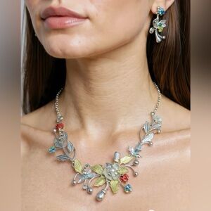 Enamel Floral & Ladybug Necklace & Earring Set